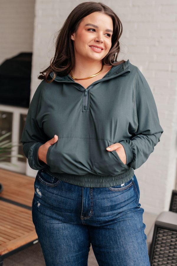 Hazel Blues® |  Morning Run Half Zip Hoodie in Smoked Spruce Cheap - Image 2