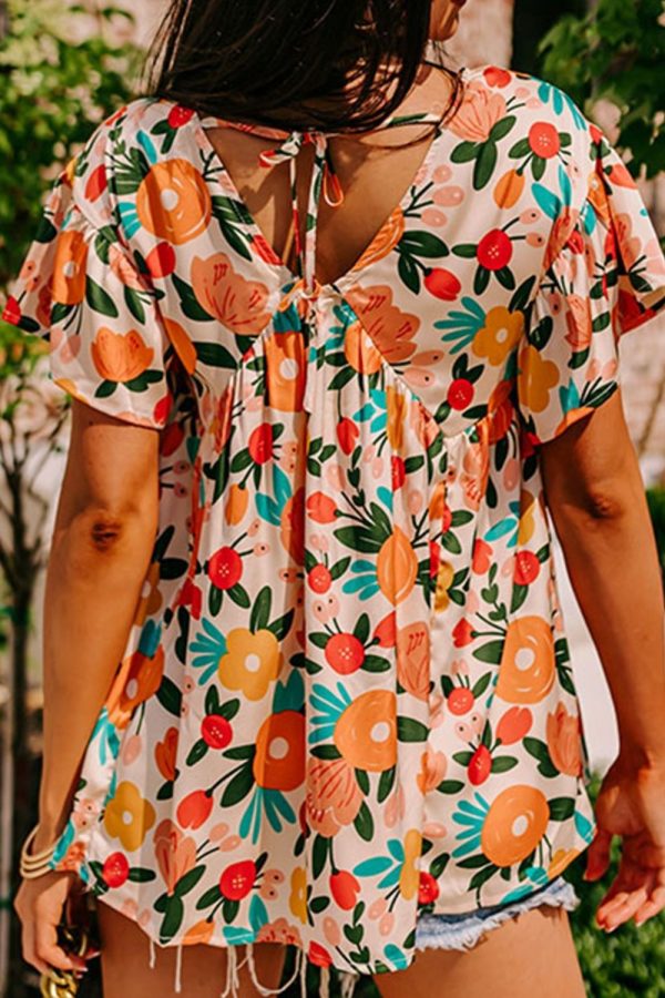 Hazel Blues® |  Printed V-Neck Short Sleeve Blouse Fashion - Image 3