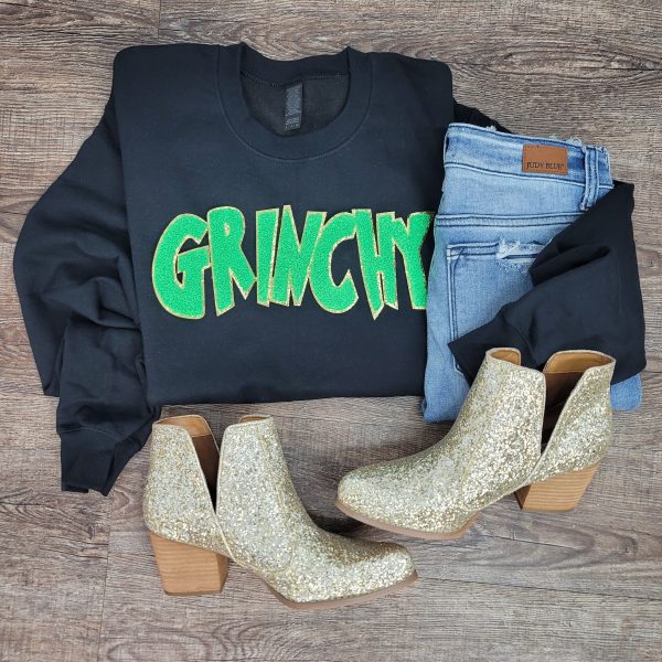 3Blues Designs |   Hazel Blues® |  Grinchy Chenille Patch Sweatshirt: LIME GREEN Cheap - Image 2