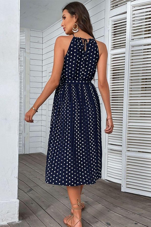 Hazel Blues® | Polka Dot Tie-Waist Sleeveless Midi Dress For Sale - Image 5