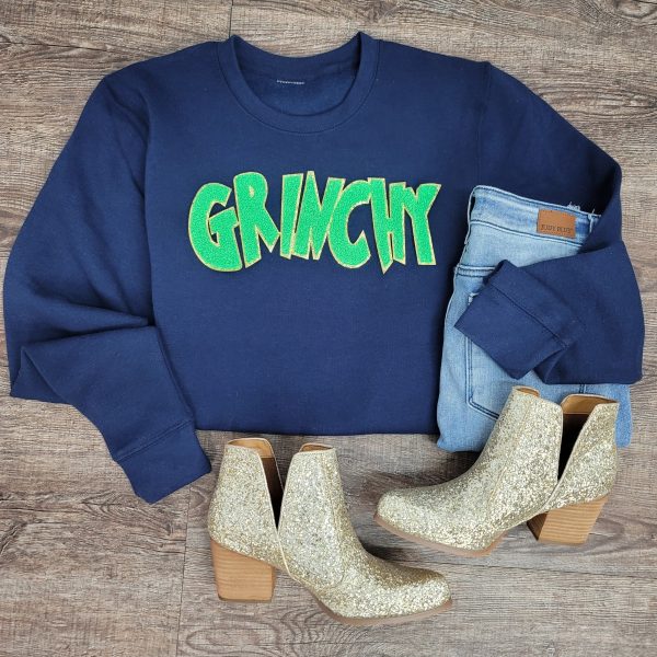 3Blues Designs |   Hazel Blues® |  Grinchy Chenille Patch Sweatshirt: LIME GREEN Cheap - Image 4