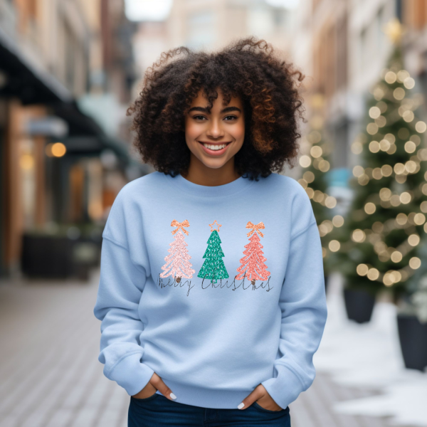 Hazel Blues® |  Christmas Trees Faux Glitter Graphic Sweatshirt Supply - Image 4