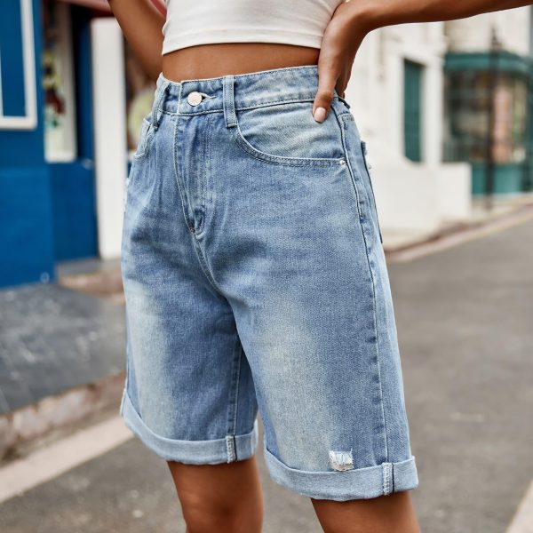 Hazel Blues® |  Distressed Buttoned Denim Shorts with Pockets Online now - Image 3