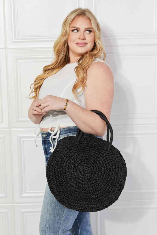 Hazel Blues® |  Justin Taylor Beach Date Straw Rattan Handbag in Black on Sale