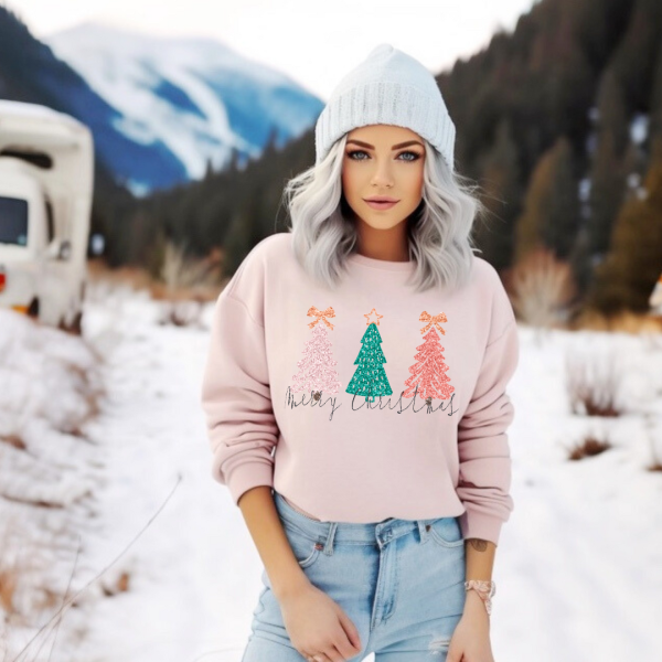 Hazel Blues® |  Christmas Trees Faux Glitter Graphic Sweatshirt Supply - Image 3