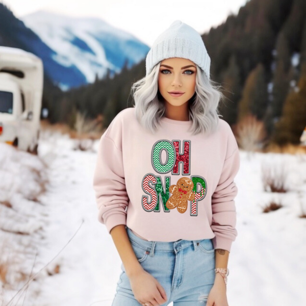 3Blues Designs |   Hazel Blues® |  OH SNAP Faux Glitter Chenille Graphic Sweatshirt Supply