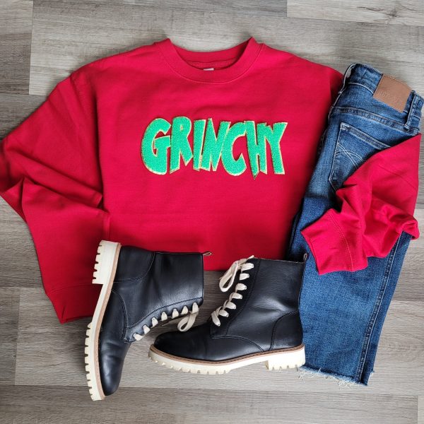 3Blues Designs |   Hazel Blues® |  Grinchy Chenille Patch Sweatshirt: LIME GREEN Cheap