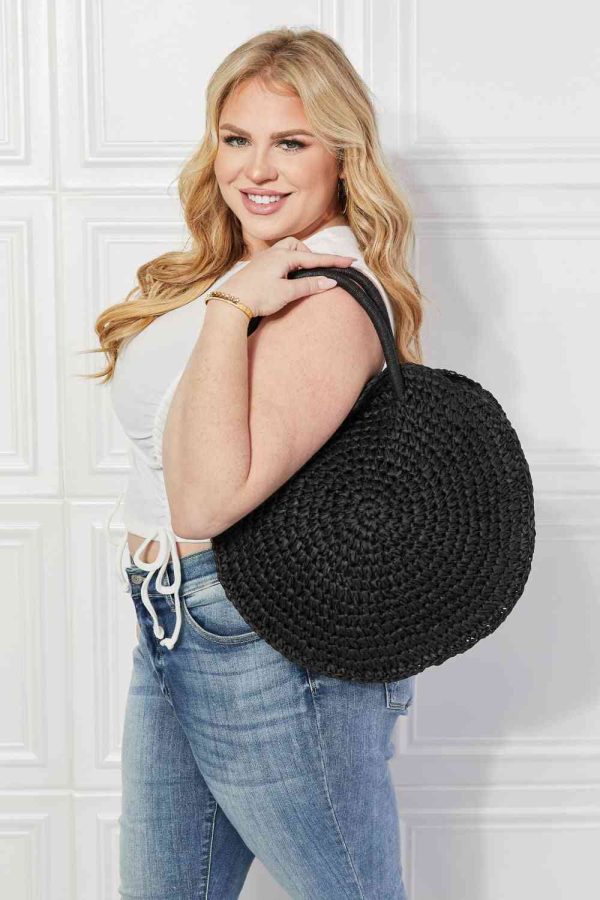 Hazel Blues® |  Justin Taylor Beach Date Straw Rattan Handbag in Black on Sale - Image 2