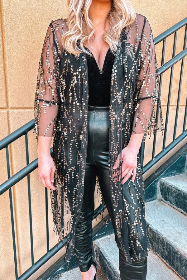 Hazel Blues® | Sequin Open Front Sheer Cardigan For Cheap