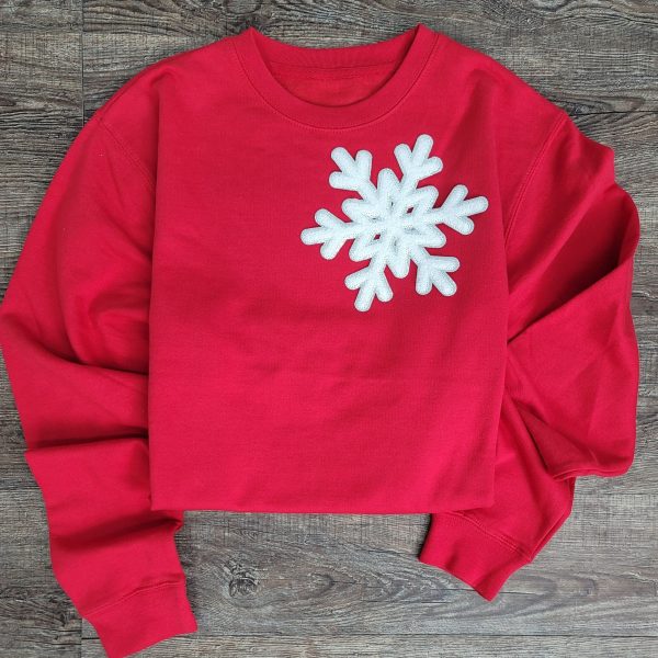 3Blues Designs |   Hazel Blues® |  Medium Snowflake Chenille Patch Sweatshirt Sale - Image 3