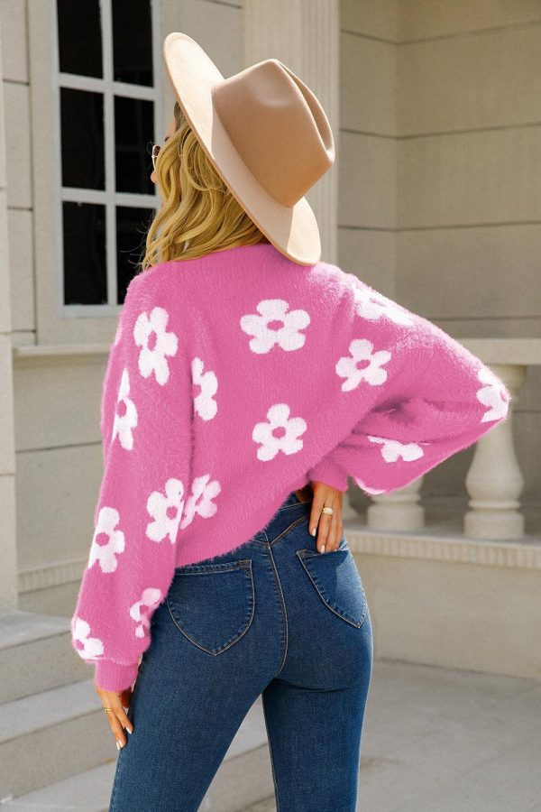 Hazel Blues® | Floral Open Front Fuzzy Cardigan Supply - Image 5
