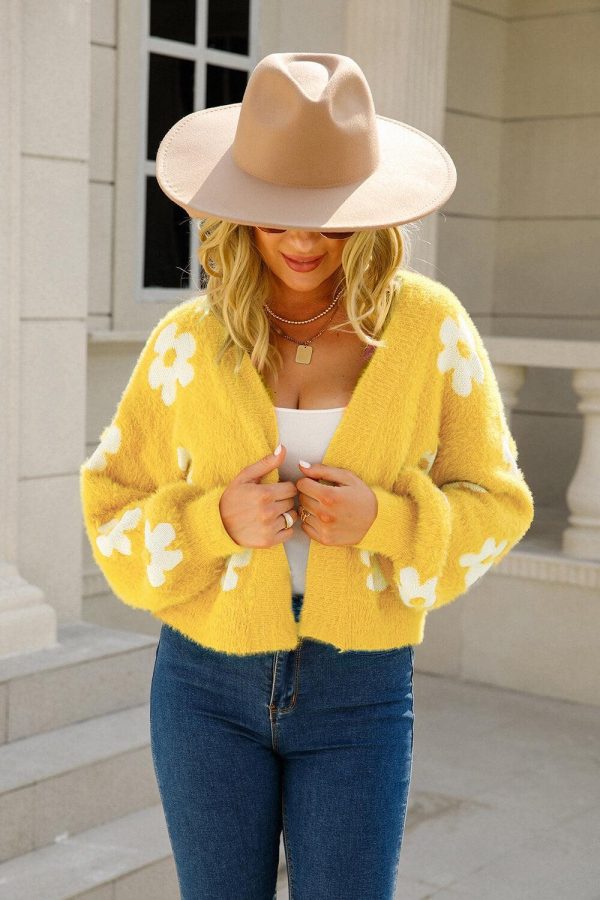 Hazel Blues® | Floral Open Front Fuzzy Cardigan Supply