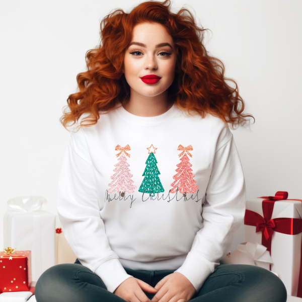 Hazel Blues® |  Christmas Trees Faux Glitter Graphic Sweatshirt Supply