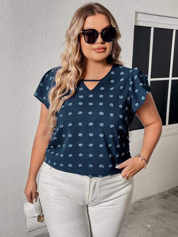 Hazel Blues® | Swiss Dot V-Neck Flutter Sleeve Tee For Discount