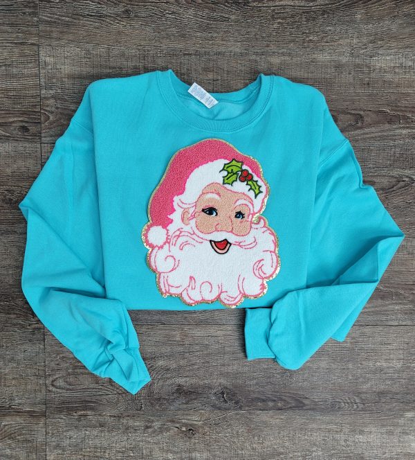 3Blues Designs |   Hazel Blues® |  Large Retro Santa Chenille Patch Sweatshirt Online - Image 3