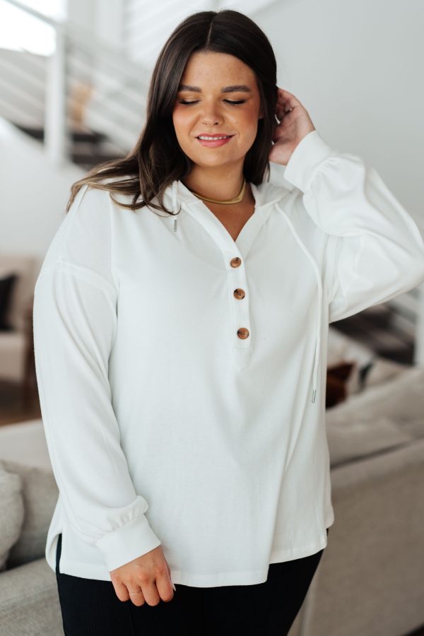 Hazel Blues® |  Happier Now Henley Hoodie in Ivory Discount