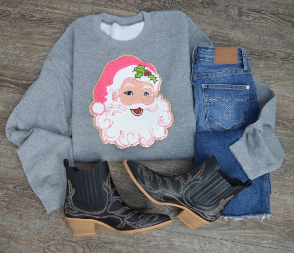 3Blues Designs |   Hazel Blues® |  Large Retro Santa Chenille Patch Sweatshirt Online - Image 2
