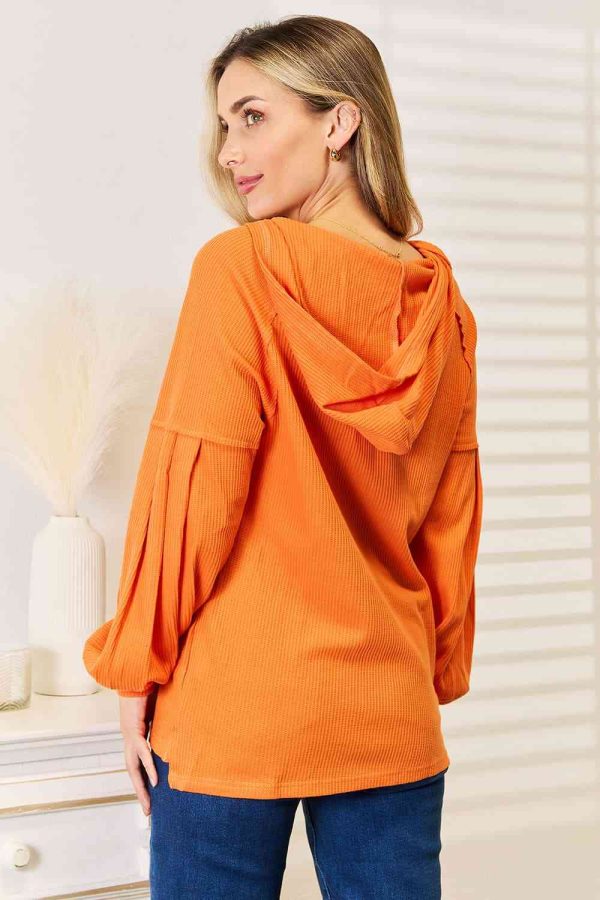 Basic Bae Side Slit Buttoned Waffle Knit Hoodie, Also in Plus sizes Online Hot Sale - Image 2