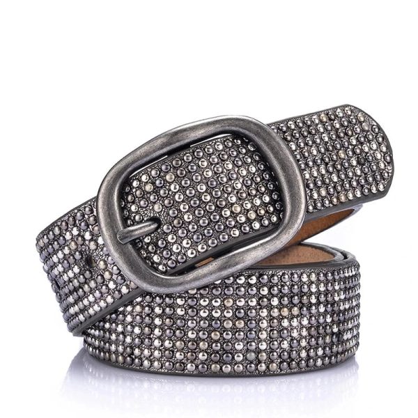 Cowskin Designer Waist Punk Rivet Studded Belt Casual Pin Buckle Fashion - Image 2