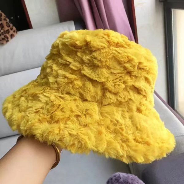 Plush Soft Ruffle Winter Warm Bucket Hat Lotus Leaf Women Outdoor Cap Cheap - Image 5