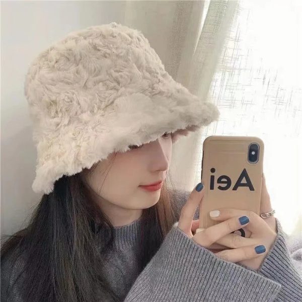 Plush Soft Ruffle Winter Warm Bucket Hat Lotus Leaf Women Outdoor Cap Cheap - Image 2